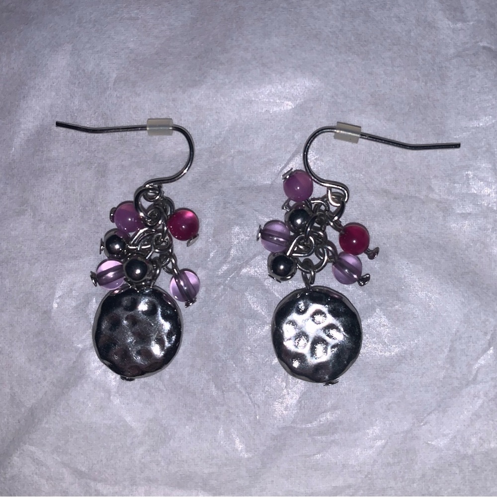 Silver and pink earrings